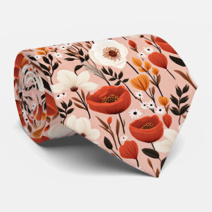 Pretty Pink Peony Vintage Floral Pattern Tie