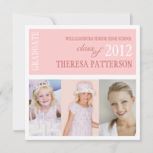 Pretty Pink Photo Collage Graduation Party Invitation