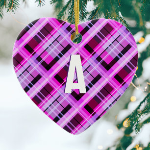 Pretty Pink Plaid Monogrammed Ceramic Tree Decoration