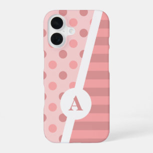 Pretty Pink Polka Dot and Stripe Pattern iPhone 16 Case