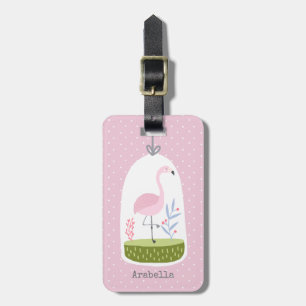 Pretty Pink Polka Dot Flamingo Custom School Luggage Tag