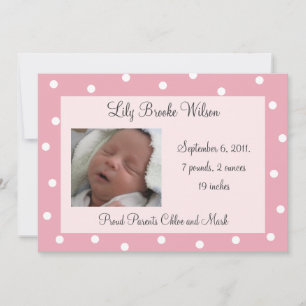 Pretty Pink Polka Dots Birth Announcement