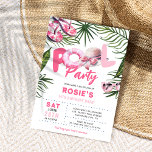 Pretty Pink Pool Party Girl Birthday  Invitation<br><div class="desc">Simple Pretty Pink Girl's Pool Party Birthday Invitation. Design features a simple white background decorated with tropical foliage,  flipflops,  sunglassess and a fun POOL Party heading! The modern sans font template is super easy to customise using the template provided. Perfect invite for girls of all ages!</div>