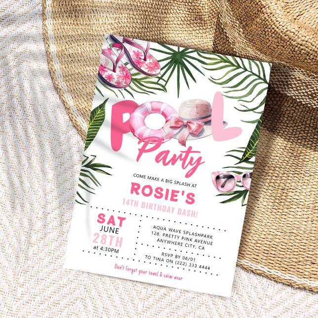Pretty Pink Pool Party Girl Birthday  Invitation (Creator Uploaded)
