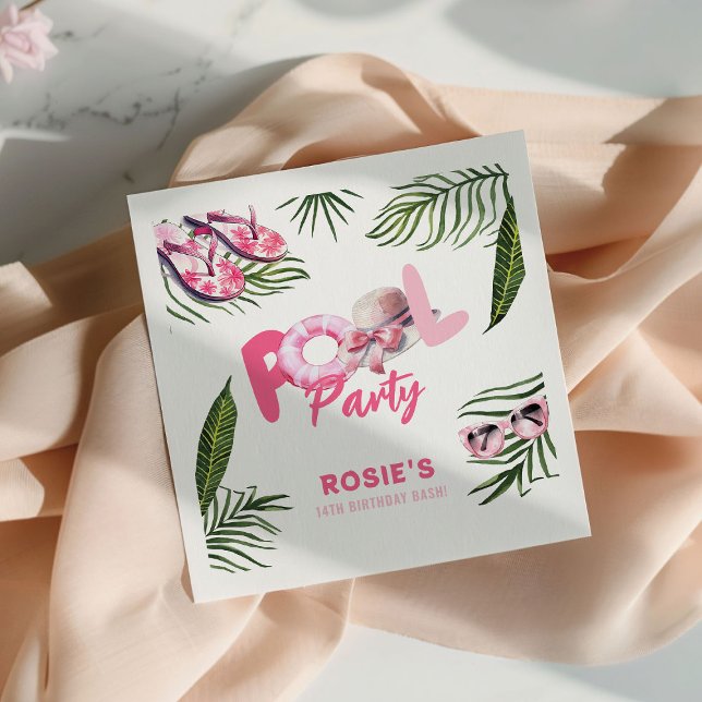 Pretty Pink Pool Party Girl Birthday  Napkin (Creator Uploaded)