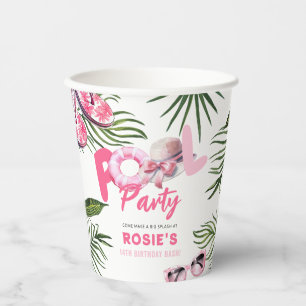 Pretty Pink Pool Party Girl Birthday Paper Cups