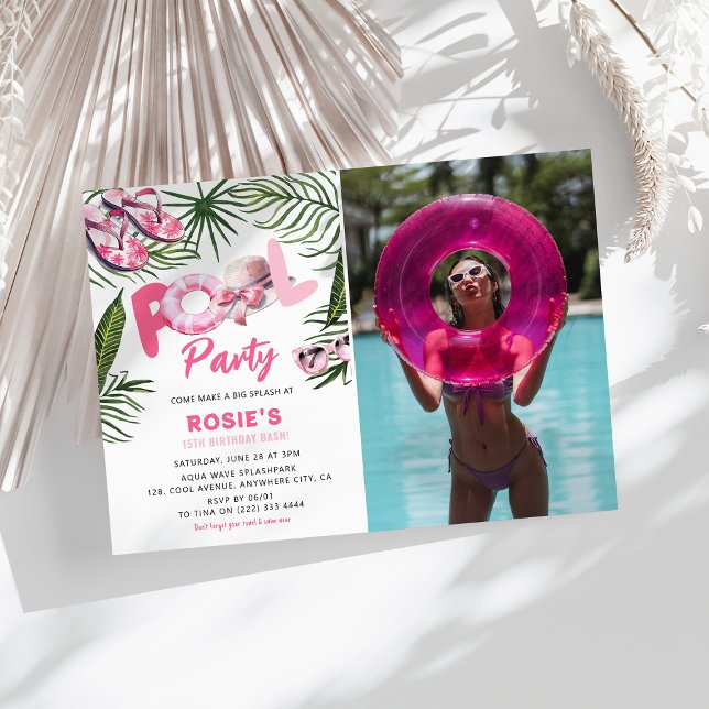 Pretty Pink Pool Party Girl Photo Birthday  Invitation (Creator Uploaded)
