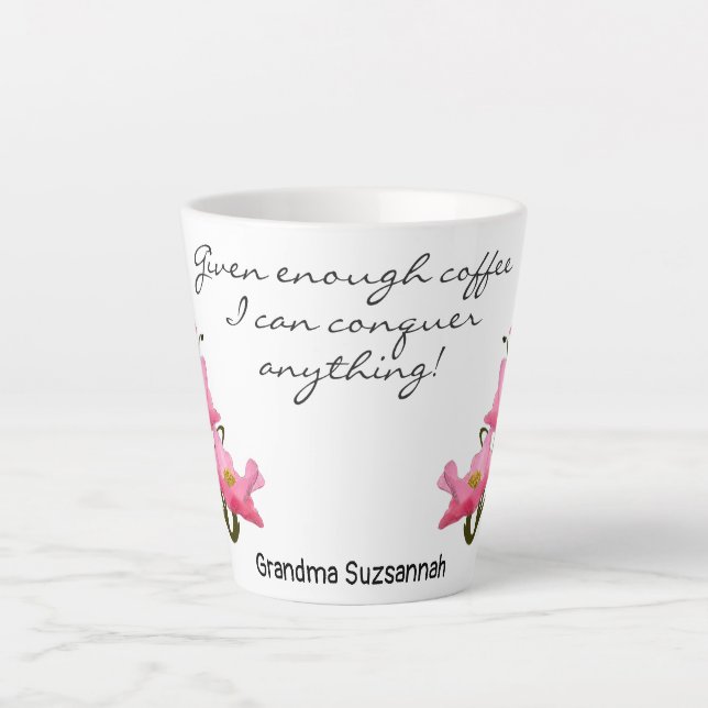 Pretty Pink Poppy Side Border Personalised Text  Latte Mug (Front)