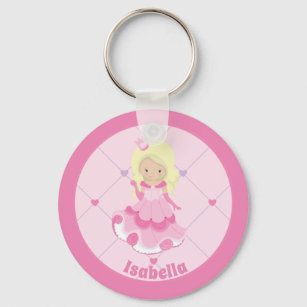Pretty Pink Princess Blonde Girl Personalised Name Key Ring