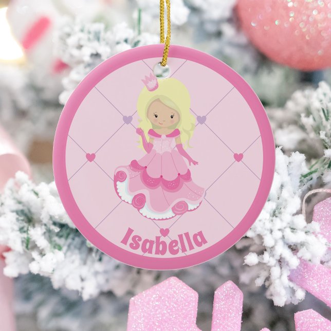 Pretty Pink Princess Custom Kids Christmas Ceramic Tree Decoration (Creator Uploaded)