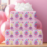 Pretty Pink Princess Girl Custom Birthday Castle Wrapping Paper<br><div class="desc">A pretty personalised princess birthday wrapping paper featuring a beautiful little blonde girl in a queen ball gown with pink bows standing in front of a pink castle. Cute custom gift wrap for a little girl. Add your child's name underneath the castle steps of this fairy tale design.</div>