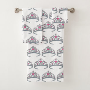 Pretty Pink Princess Party Silver Tiara Crown Bath Towel Set