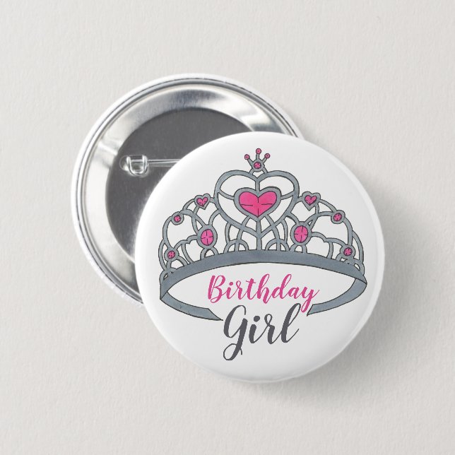 Pretty Pink Princess Tiara Birthday Party Girl 6 Cm Round Badge (Front & Back)