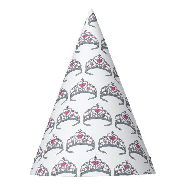 Pretty Pink Princess Tiara Birthday Party Girl Party Hat (Front)