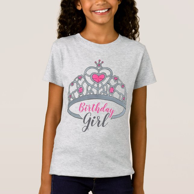 Pretty Pink Princess Tiara Birthday Party Girl T-Shirt (Front)