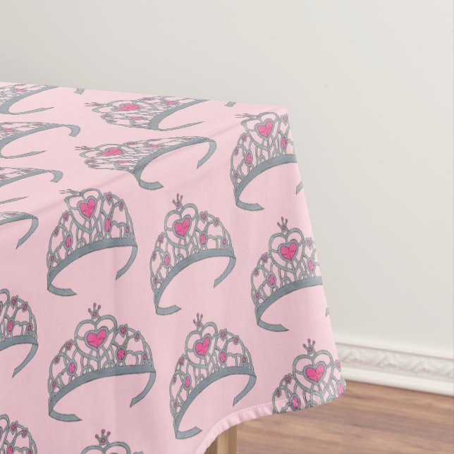 Pretty Pink Princess Tiara Birthday Party Girl Tablecloth (In Situ)