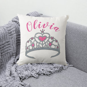 Pretty Pink Princess Tiara Crown Personalised Cushion