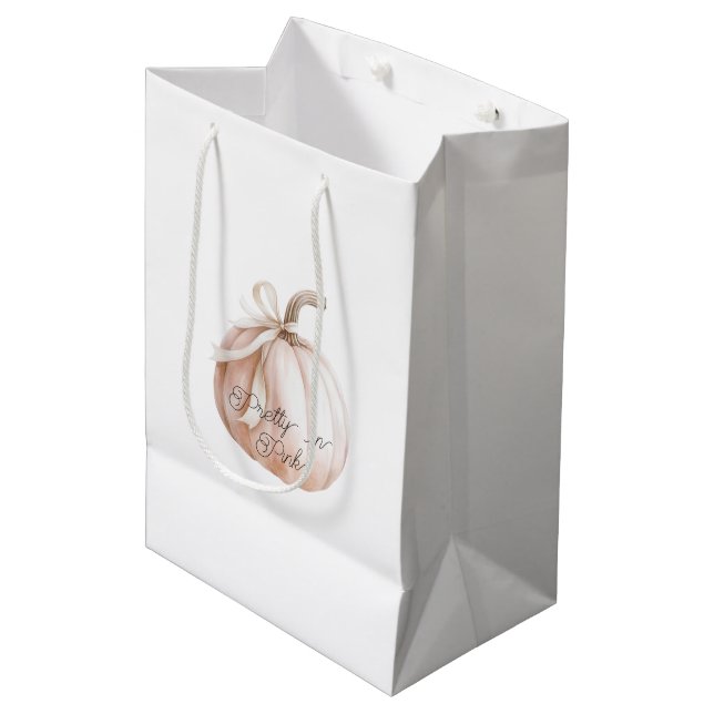 Pretty Pink Pumpkin with Bow Medium Gift Bag (Front Angled)