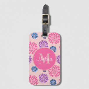 Pretty Pink Purple and Blue Floral Personalised Luggage Tag