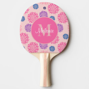 Pretty Pink Purple and Blue Floral Personalised Ping Pong Paddle