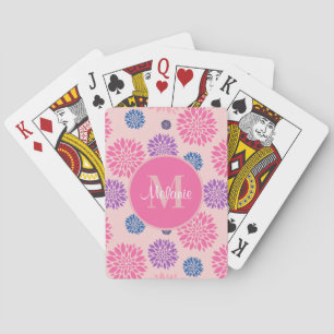 Pretty Pink Purple and Blue Floral Personalised Playing Cards