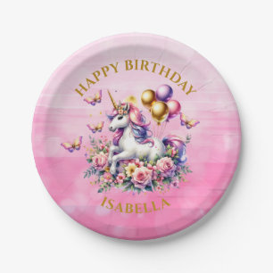 Pretty Pink, Purple and Gold Unicorn Birthday  Paper Plate