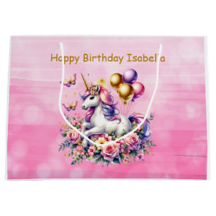 Pretty Pink, Purple and Gold Unicorn Birthday Part Large Gift Bag