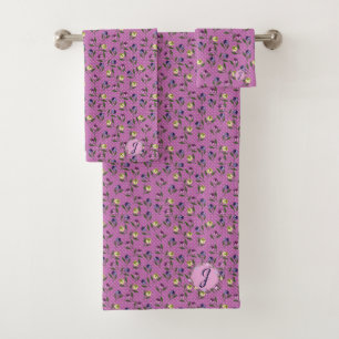 Pretty Pink Purple and Yellow Pansies Bath Towel Set