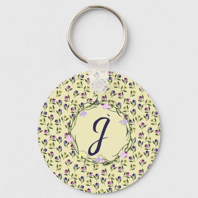 Pretty Pink Purple and Yellow Pansies Key Ring (Front)