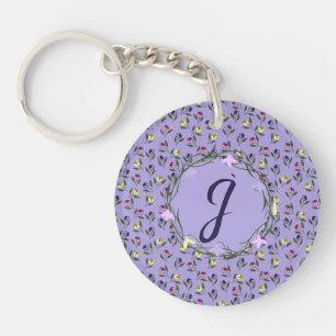 Pretty Pink Purple and Yellow Pansies Key Ring