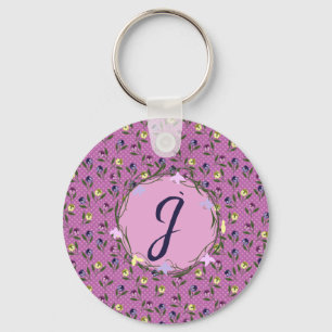 Pretty Pink Purple and Yellow Pansies Key Ring