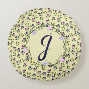 Pretty Pink Purple and Yellow Pansies Round Cushion