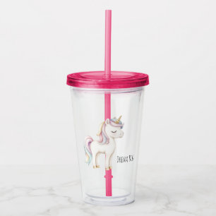 Pretty Pink Purple Blue White Unicorn Acrylic Tumbler