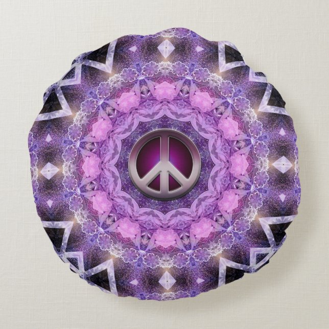 Pretty Pink Purple Mandala Peace Circle Round Cushion (Back)