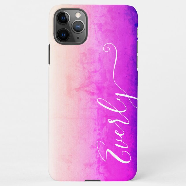 Pretty Pink Purple Ombre Background Custom Name iPhone Case (Back)