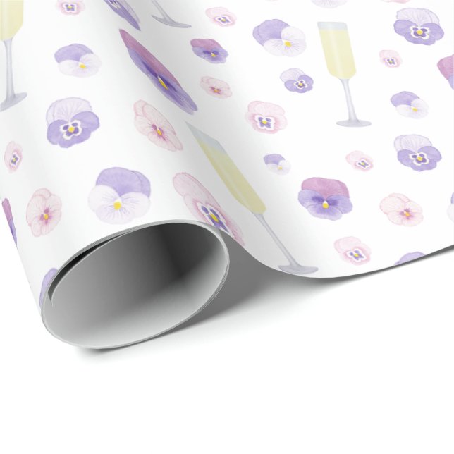 Pretty Pink Purple Watercolor Petals And Prosecco Wrapping Paper (Roll Corner)
