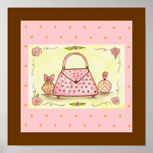 Pretty Pink Purse Perfume Bottle Rose Poster (Front)