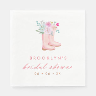 Pretty Pink Rain Boots & Flowers Bridal Shower Napkin