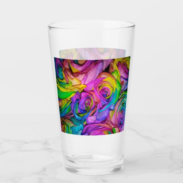 Pretty Pink Rainbow Roses Glass (Front)