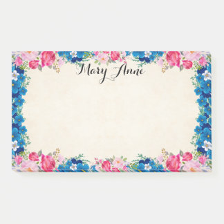 Pretty Pink Red Roses Blue Flowers Personalised Post-it Notes