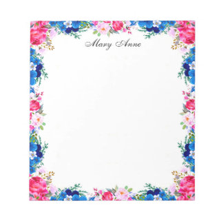 Pretty Pink Red Roses Blue Flowers Personalized Notepad