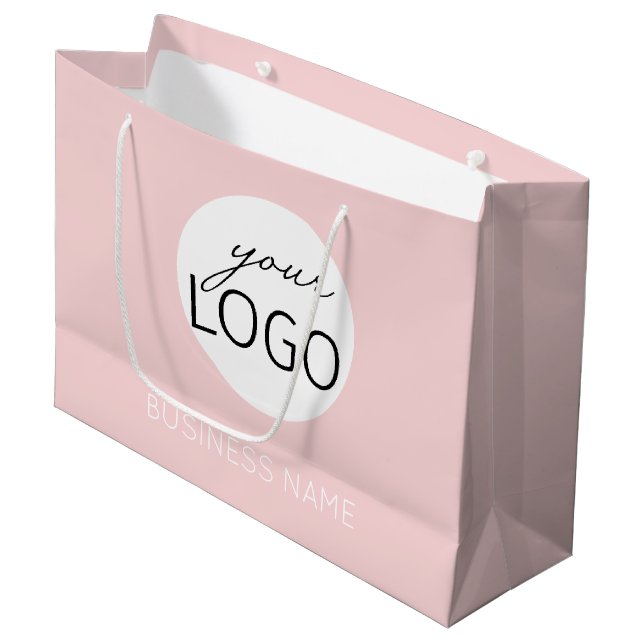 Pretty Pink Retail Small Business Name and Logo Large Gift Bag (Front Angled)