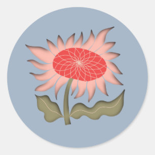 Pretty Pink Retro 3D Sunflower  Classic Round Sticker