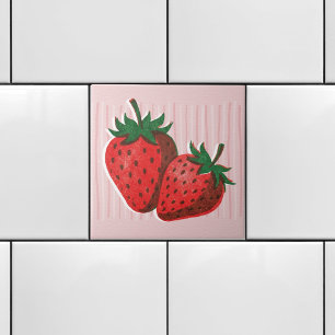 Pretty Pink Risograph 2 Strawberries & Stripes Tile