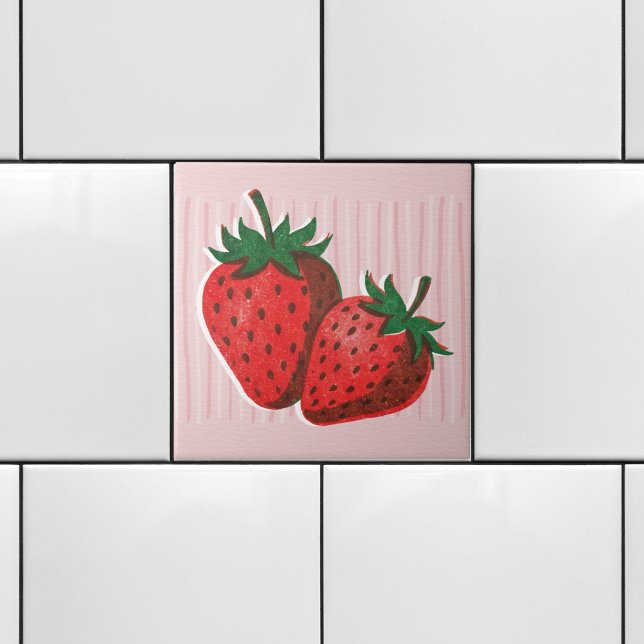 Pretty Pink Risograph 2 Strawberries & Stripes  Tile (Creator Uploaded)