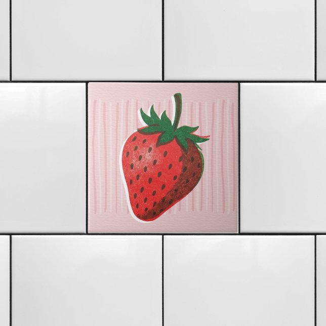 Pretty Pink Risograph Strawberry & Stripes  Tile (Creator Uploaded)