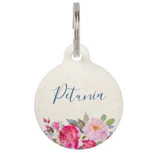 Pretty Pink Rose and Peony Border Pet Tag