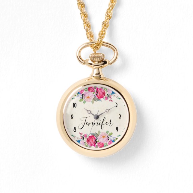 Pretty Pink Rose and Peony Border Watch (Front)