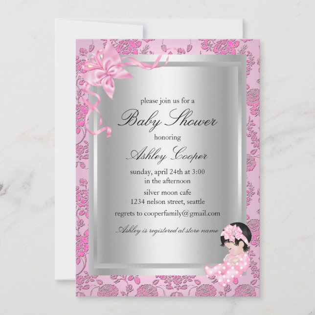 Pretty Pink Rose Baby Shower Invitation (Front)
