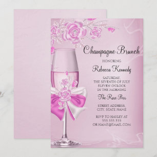 Pretty Pink Rose Champagne Brunch Invitation